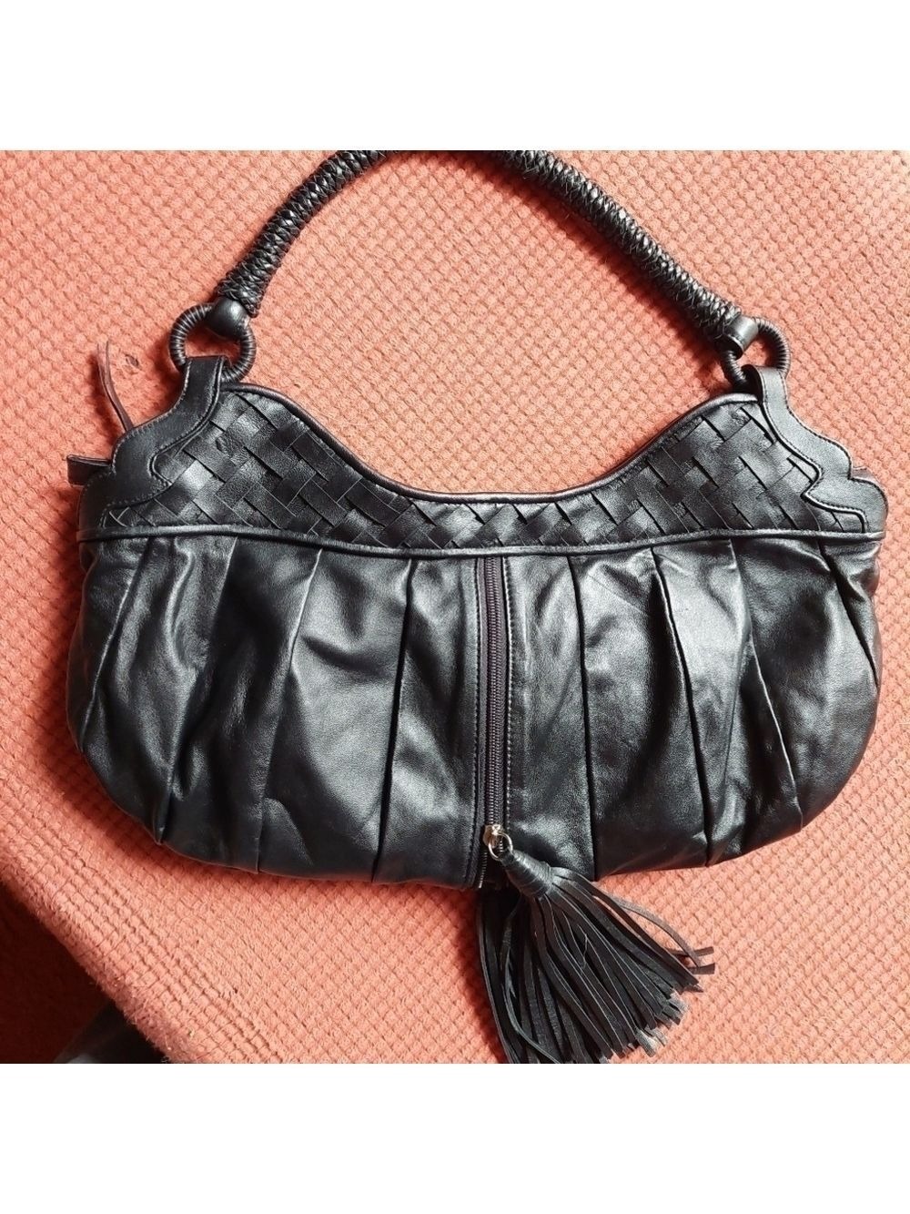 Nina Raye Soft Black Lamb Pleated Bag